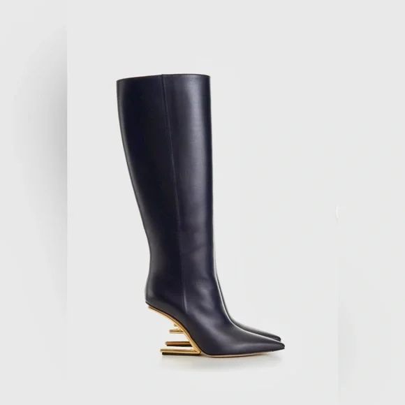 Fendi Calfskin F-Heel Tall Boots -
Black - Picture 5 of 7